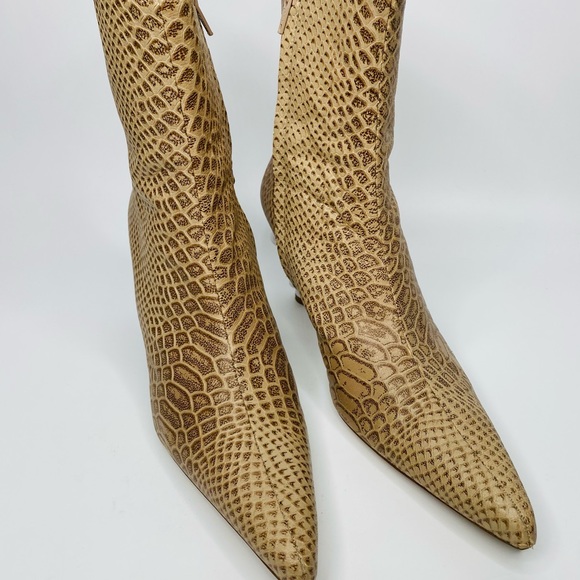 KALDA Island 70 Tan Leather Snakeskin Twisted Heel Ankle Boot US Size 8 … - Picture 13 of 13